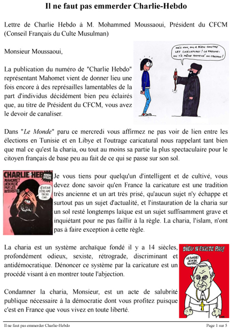 hebdo letter page one...